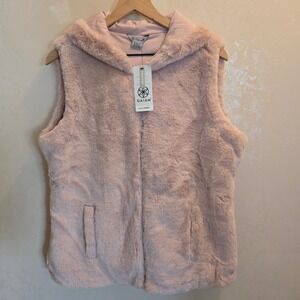 Gaiam City Street Women's Pink Faux Fur Hooded Zip Vest‎ Size XL TG